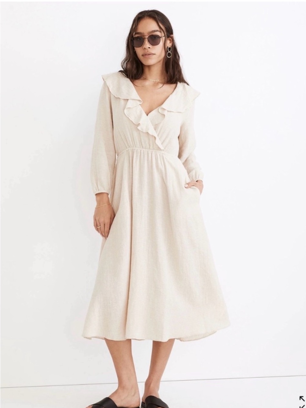 Madewell Cream Ruffle-Trim Midi Dress